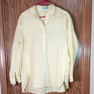 J. McLaughlin Soft Yellow Linen Shirt, Lagenlook, Beachy, Cottage Core, High/Low
